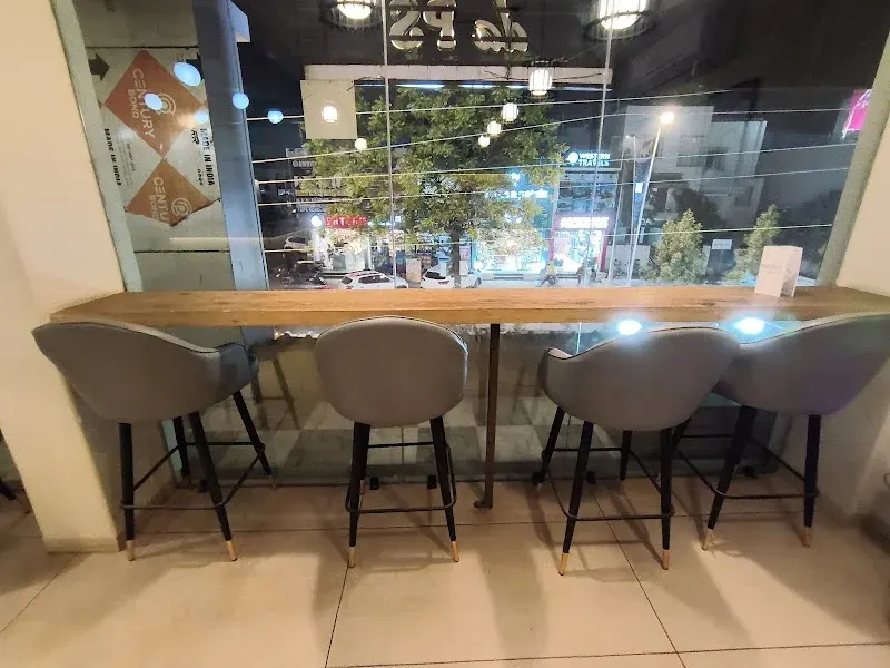 Window seats looking out over the street at night